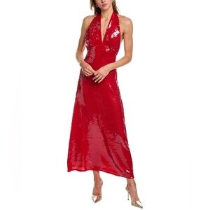 Bardot Freja Sequin Deep Halter Neck Sleeveless Maxi Dress NWT Red Size 12